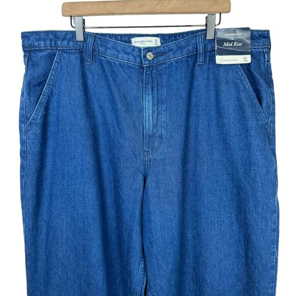 Abercrombie & Fitch NWT LONG Curve Love Mid Rise Wide Leg Dark Wash Jeans - Picture 3 of 9